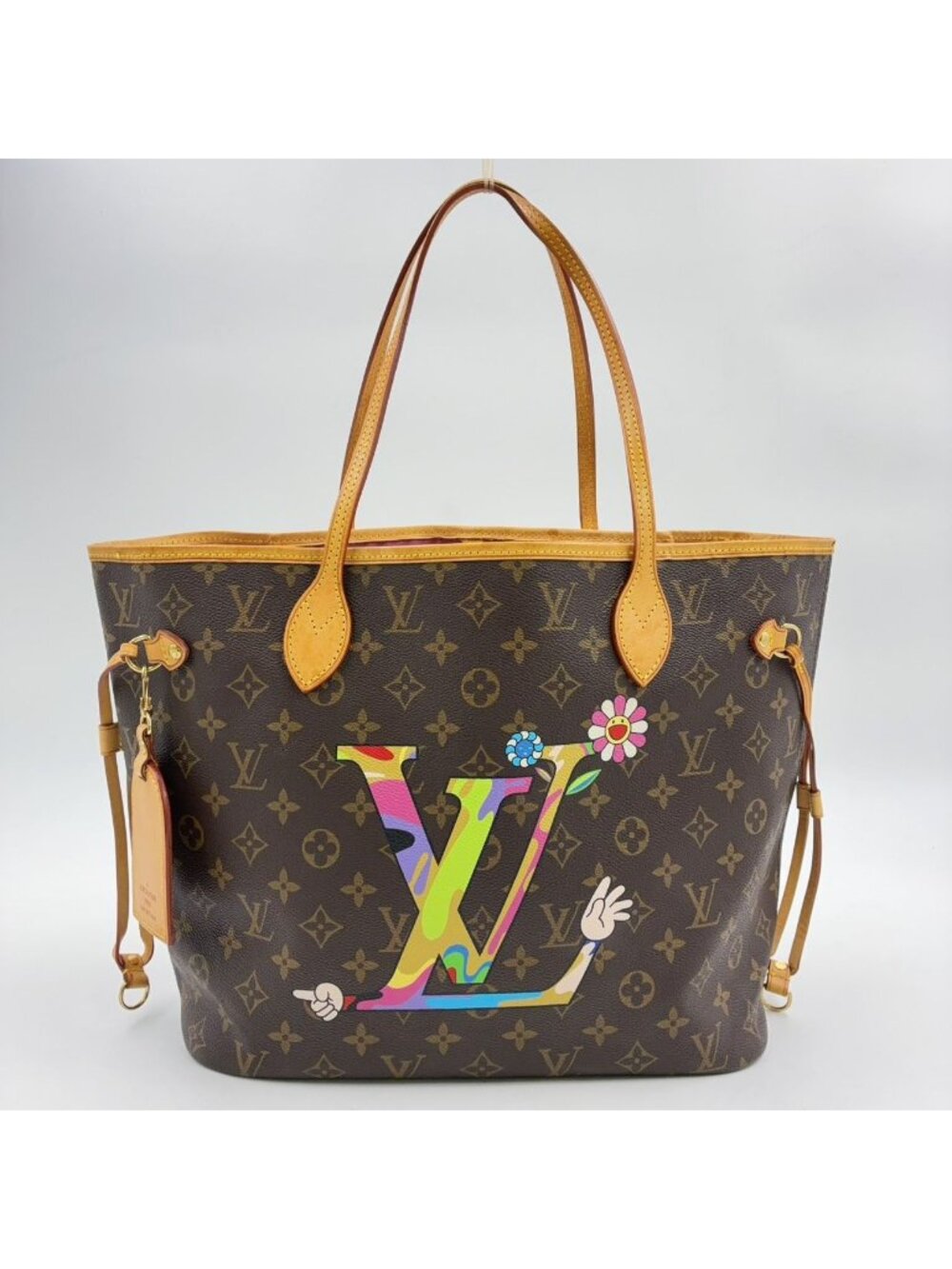 Louis Vuitton Neverfull MM Monogram Leather Brown Multicolor Light Tote Bag Gold